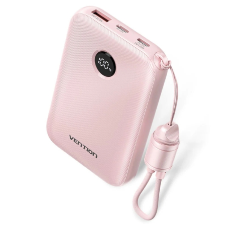 Batterie externe Vention 10 000 mAh - Puissance de sortie jusqu'à 22,5 W - USB-A - USB-C - Affichage LED - Câble USB-C de 17 cm