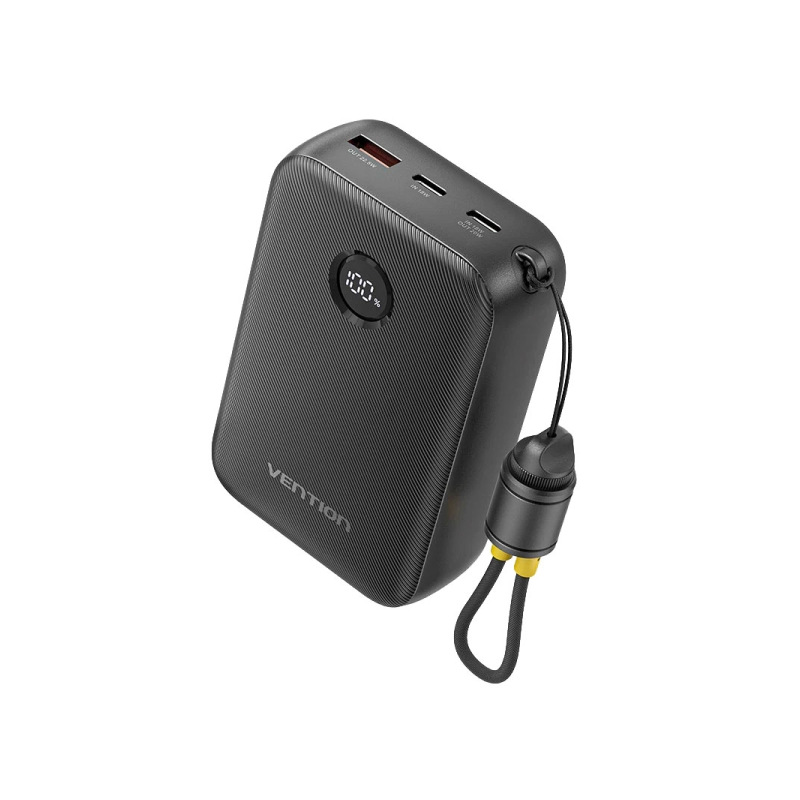 Batterie externe Vention 20 000 mAh - Puissance de sortie jusqu'à 22,5 W - USB-A - USB-C - Affichage LED - Câble USB-C de 17 cm