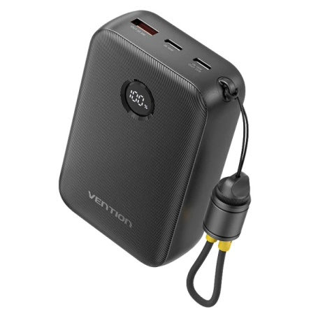 Batterie externe Vention 20 000 mAh - Puissance de sortie jusqu'à 22,5 W - USB-A - USB-C - Affichage LED - Câble USB-C de 17 cm