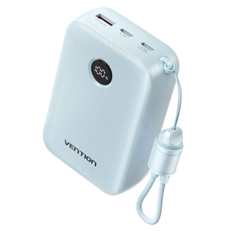 Batterie externe Vention 20 000 mAh - Puissance de sortie jusqu'à 22,5 W - Ports USB-A et USB-C - Affichage LED - Câble USB-C de