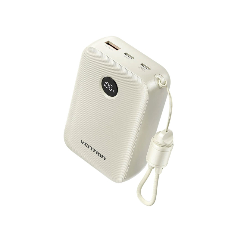 Batterie externe Vention 20 000 mAh - Puissance de sortie jusqu'à 22,5 W - USB-A - USB-C - Affichage LED - Câble USB-C de 17 cm