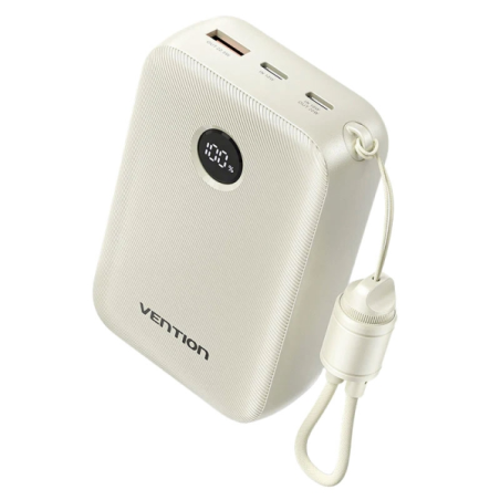 Batterie externe Vention 20 000 mAh - Puissance de sortie jusqu'à 22,5 W - USB-A - USB-C - Affichage LED - Câble USB-C de 17 cm