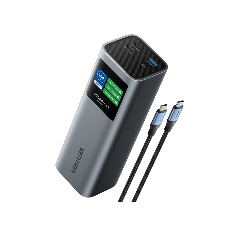 Batterie externe Vention 27 000 mAh - Puissance de sortie jusqu'à 140 W - Alimentation - USB-A - USB-C - Gris