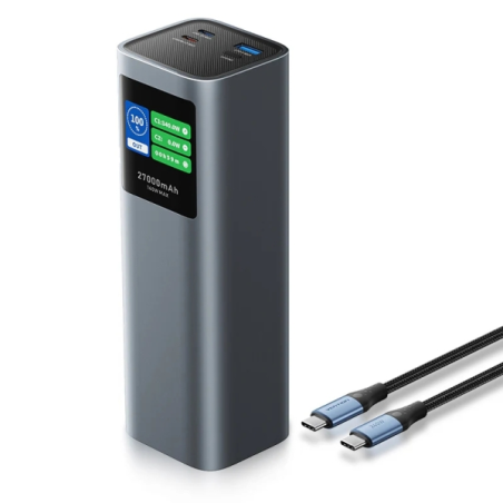 Batterie externe Vention 27 000 mAh - Puissance de sortie jusqu'à 140 W - Alimentation - USB-A - USB-C - Gris
