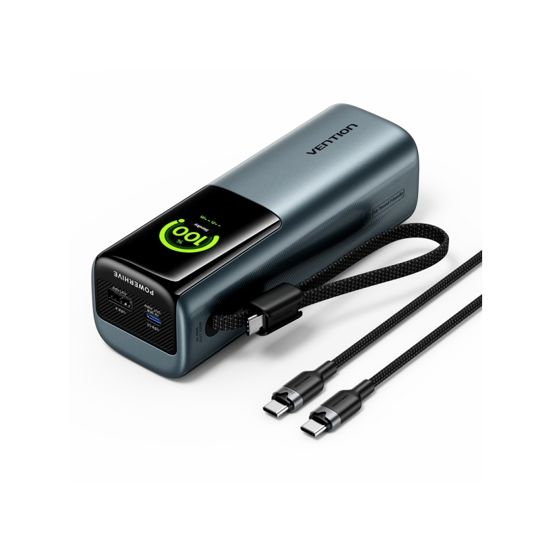 Batterie externe Vention 20 000 mAh - Puissance de sortie jusqu'à 165 W - Câble USB-C intégré - Alimentation - USB-A - USB-C - É