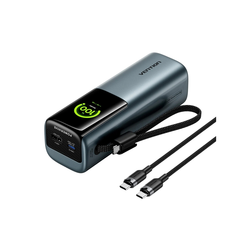 Batterie externe Vention 27 000 mAh - Puissance de sortie jusqu'à 200 W - Câble USB-C intégré - Alimentation - USB-A - USB-C - É
