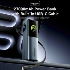 Batterie externe Vention 27 000 mAh - Puissance de sortie jusqu'à 200 W - Câble USB-C intégré - Alimentation - USB-A - USB-C - É