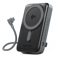 Batterie externe Vention 10 000 mAh - Puissance de sortie jusqu'à 25 W - Câble USB-C intégré - Entrée et sortie USB-C - Chargeme