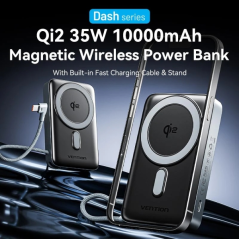 Batterie externe Vention 10 000 mAh - Puissance de sortie jusqu'à 25 W - Câble USB-C intégré - Entrée et sortie USB-C - Chargeme