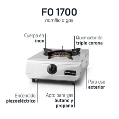 Orbegozo FO 1700 Réchaud à gaz pratique et efficace - Allumage piézoélectrique - Brûleur triple couronne - Corps en acier inoxyd