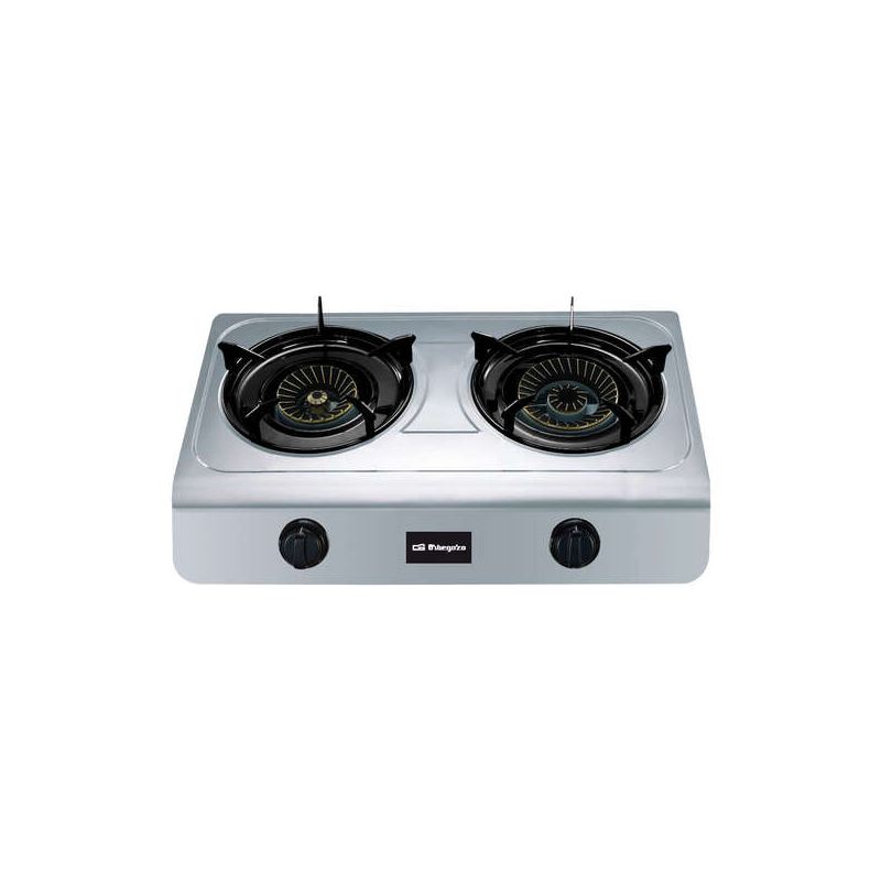 Réchaud à Gaz Orbegozo FO 2700 en Inox - Compact et Polyvalent - 2 Brûleurs Triple Couronne - Allumage Piézoélectrique - pour Ga