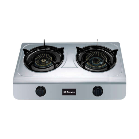 Réchaud à Gaz Orbegozo FO 2700 en Inox - Compact et Polyvalent - 2 Brûleurs Triple Couronne - Allumage Piézoélectrique - pour Ga