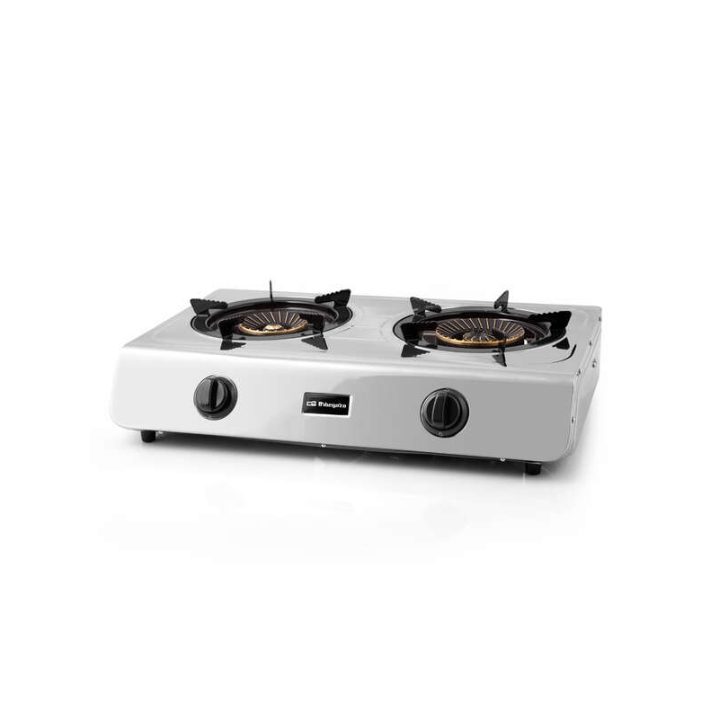 Cuisinière à Gaz Orbegozo FO 2710 - Efficace et Sécuritaire - 2 Brûleurs Triple Couronne - Allumage Piézoélectrique - Inox - Gaz