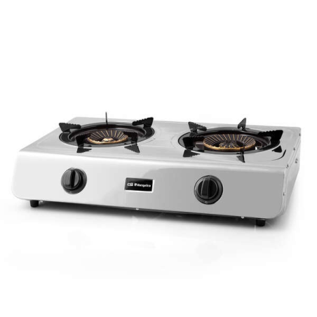 Cuisinière à Gaz Orbegozo FO 2710 - Efficace et Sécuritaire - 2 Brûleurs Triple Couronne - Allumage Piézoélectrique - Inox - Gaz