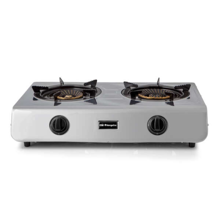 Cuisinière à Gaz Orbegozo FO 2710 - Efficace et Sécuritaire - 2 Brûleurs Triple Couronne - Allumage Piézoélectrique - Inox - Gaz