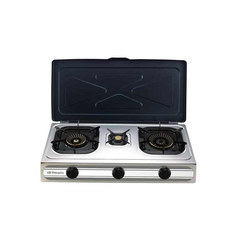 Orbegozo FO 3500 - Cuisinière à gaz compacte et efficace - Allumage piézoélectrique - 3 brûleurs - Corps en acier inoxydable - I