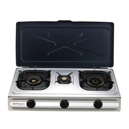 Orbegozo FO 3500 - Cuisinière à gaz compacte et efficace - Allumage piézoélectrique - 3 brûleurs - Corps en acier inoxydable - I