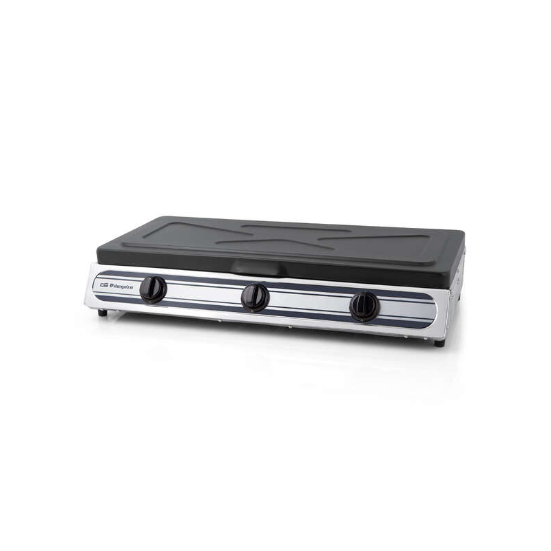 Orbegozo FO 3510 Réchaud à Gaz Inox - Compact et Sûr - 3 Brûleurs - Allumage Piézoélectrique - pour Gaz Butane/Propane