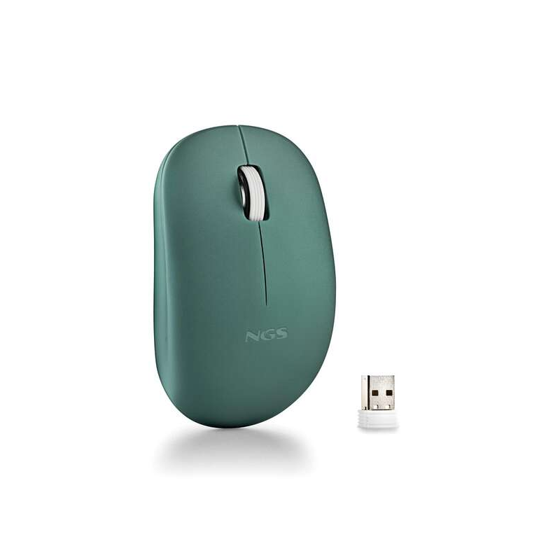 Souris sans fil NGS avec touches silencieuses - 2 boutons - Ambidextre - Couleur Vert