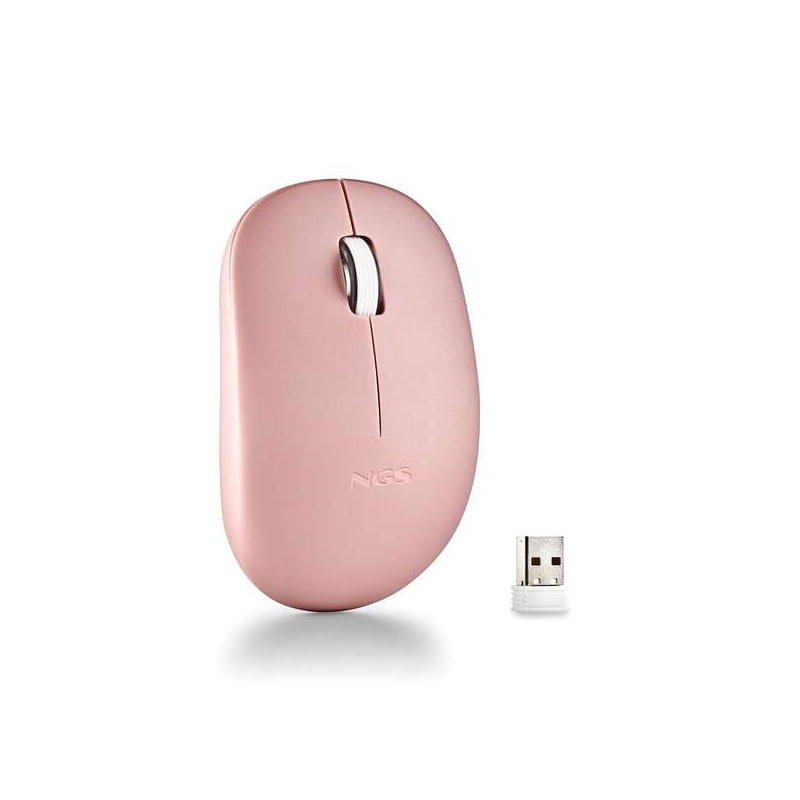 Souris sans fil NGS avec touches silencieuses - 2 boutons - Ambidextre - Couleur Rose