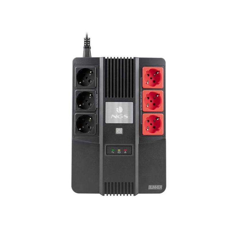 NGS Fortress Bunker SAI 600VA UPS 360W - Batterie intégrée 12V/7 - Technologie Off Line - Fonction AVR - 6x Schukos - Protection