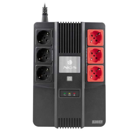 NGS Fortress Bunker SAI 600VA UPS 360W - Batterie intégrée 12V/7 - Technologie Off Line - Fonction AVR - 6x Schukos - Protection