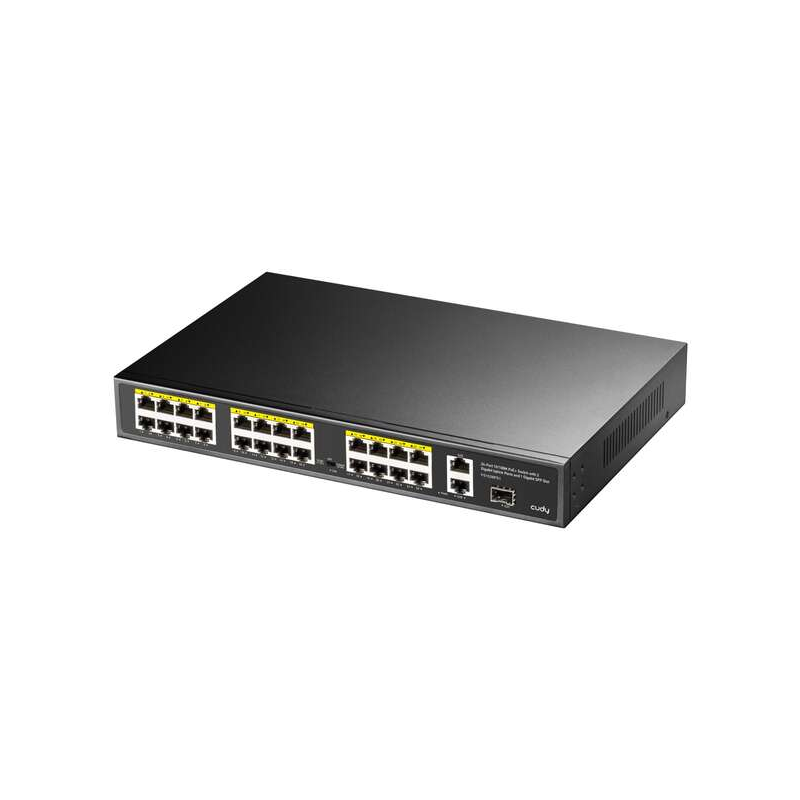 Cudy FS1026PS1 Commutateur Gigabit PoE+ 24 ports 10/100 Mbits + 2 ports de liaison montante Gigabit + 1 emplacement SFP 1,25 Gbi