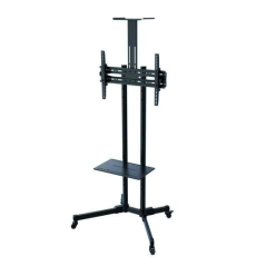 Présentoir de sol Tooq avec roues 37"-70" - Roues verrouillables - Deux étagères - Poids max 50Kg - VESA 600X400mm - Couleur noi