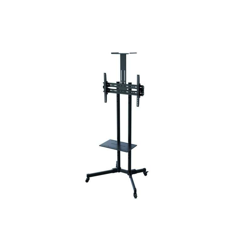 Présentoir de sol Tooq avec roues 37"-70" - Roues verrouillables - Deux étagères - Poids max 50Kg - VESA 600X400mm - Couleur noi
