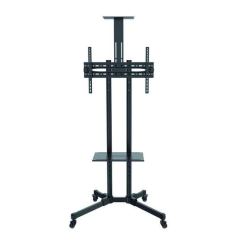 Présentoir de sol Tooq avec roues 37"-70" - Roues verrouillables - Deux étagères - Poids max 50Kg - VESA 600X400mm - Couleur noi