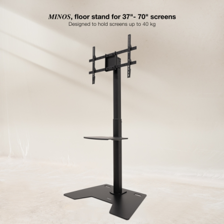 Support de sol Tooq Minos pour écrans de 37 à 70 pouces - Plateau inférieur polyvalent - Hauteur, pivot et rotation réglables -