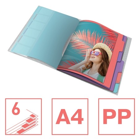 Classeur Esselte Colour'Breeze avec 6 onglets multicolores - Pour format A4 - 3 rabats sur la couverture arrière