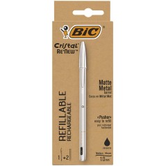 stylo bille métal noir rechargeable