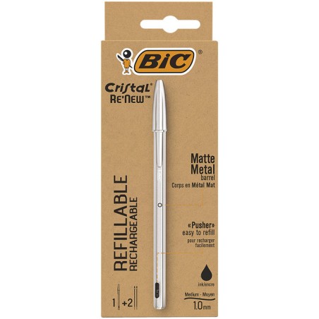 stylo bille métal noir rechargeable