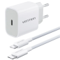 Chargeur mural Vention - 20 W - Câble de 1 m inclus - Gaine en coton tressé et TPE - USB-C - Charge rapide - Blanc