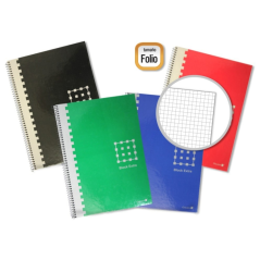 LOT de 6 Cahier Spirale Doré Folio 80 Feuilles 60grs. Grille - Marge surlignée - Couverture extra rigide - Couleurs assorties