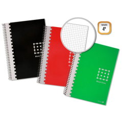 LOT de 6 Cahier à spirales doré, 4e année, 80 feuilles, 60 g/m², quadrillé, marges marquées, couverture extra rigide, couleurs a