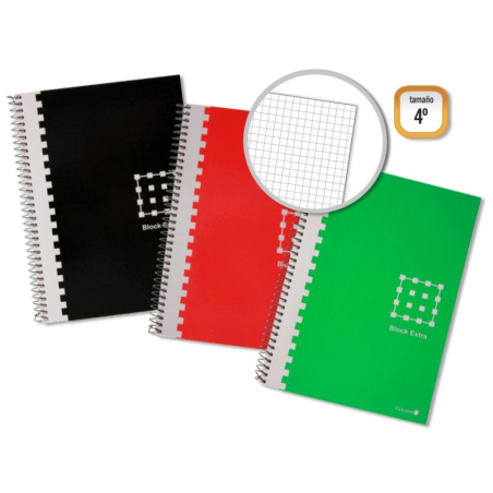LOT de 6 Cahier à spirales doré, 4e année, 80 feuilles, 60 g/m², quadrillé, marges marquées, couverture extra rigide, couleurs a