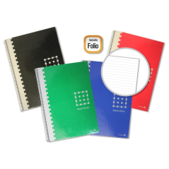 LOT de 6 Cahier à spirales doré Folio 80 feuilles 60 g/m² 1 ligné - Marges marquées - Couverture extra rigide - Couleurs assorti