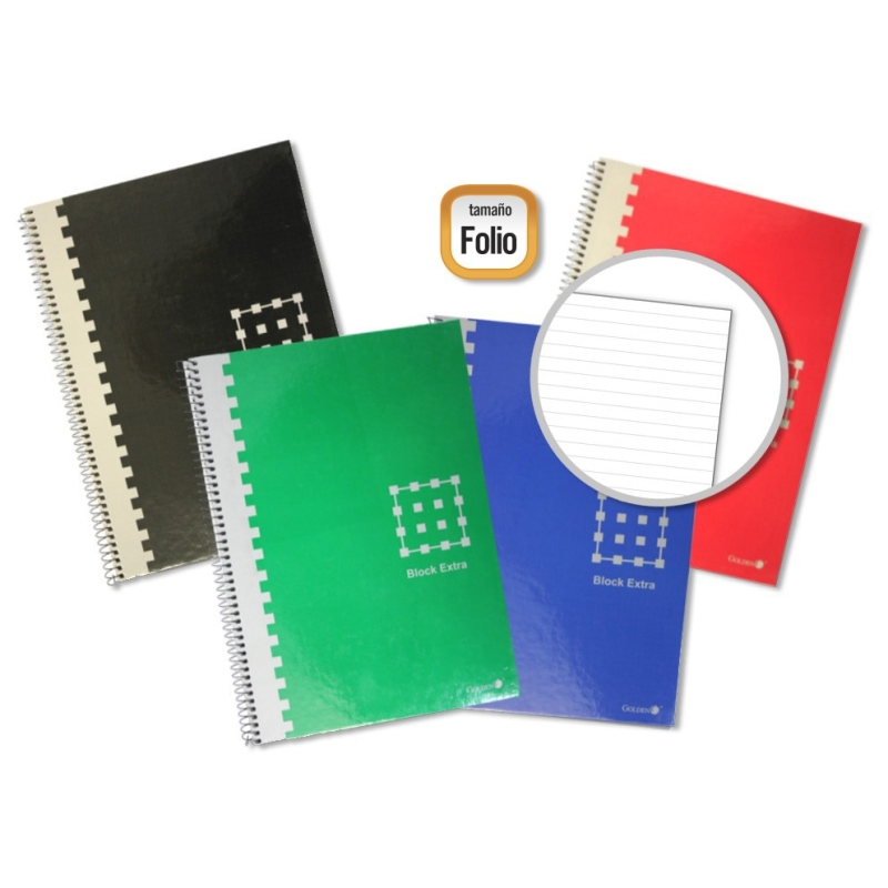 LOT de 6 Cahier à spirales doré Folio 80 feuilles 60 g/m² 1 ligné - Marges marquées - Couverture extra rigide - Couleurs assorti