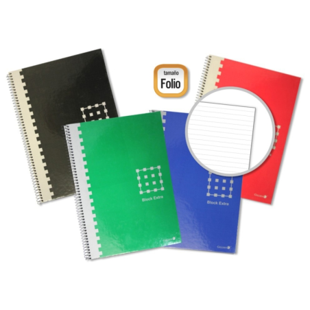 LOT de 6 Cahier à spirales doré Folio 80 feuilles 60 g/m² 1 ligné - Marges marquées - Couverture extra rigide - Couleurs assorti