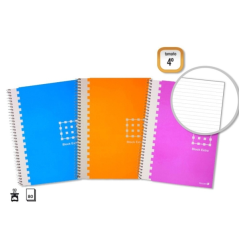 LOT de 6 Cahier à spirales doré 4e année, 80 feuilles, 60 g/m², 1 ligné, marge marquée, couverture extra rigide, couleurs assort