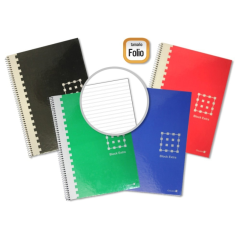 LOT de 6 Carnet à spirales doré Folio 80 feuilles 60 g/m² ligné - Marges marquées - Couverture extra rigide - Couleurs assorties