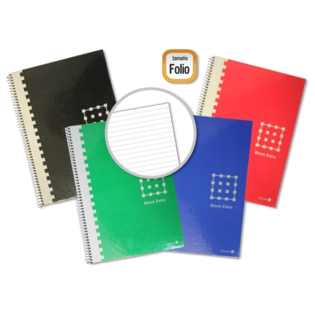 LOT de 6 Carnet à spirales doré Folio 80 feuilles 60 g/m² ligné - Marges marquées - Couverture extra rigide - Couleurs assorties