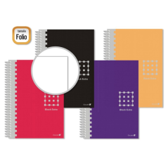 LOT de 6 Carnet à spirales doré Folio 80 feuilles 60 g/m² uni - Marges marquées - Couverture extra rigide - Couleurs assorties