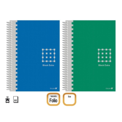 LOT de 6 Carnet à spirales doré Folio 80 feuilles 60 g/m² uni - Marges marquées - Couverture extra rigide - Couleurs assorties