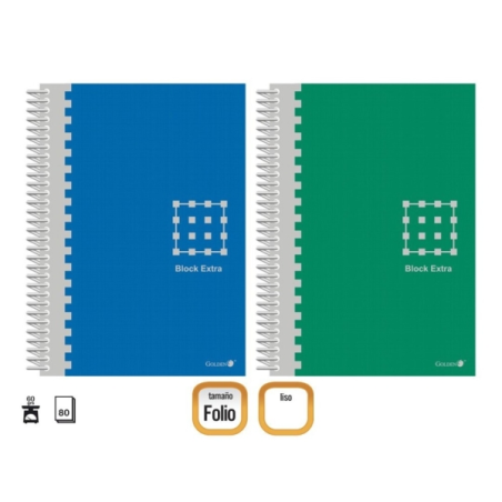 LOT de 6 Carnet à spirales doré Folio 80 feuilles 60 g/m² uni - Marges marquées - Couverture extra rigide - Couleurs assorties
