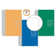 LOT de 6 Cahier à spirales doré, 4e année, 80 feuilles, 60 g/m², uni, marges marquées, couverture extra rigide, couleurs assorti