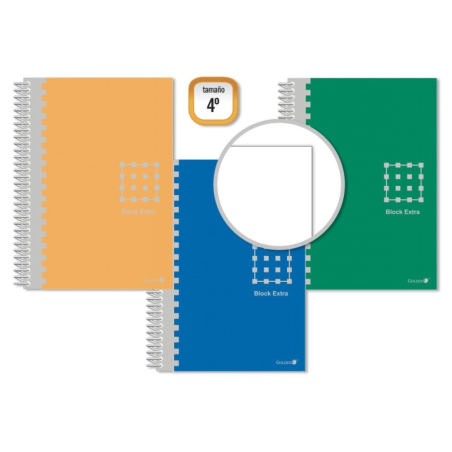 LOT de 6 Cahier à spirales doré, 4e année, 80 feuilles, 60 g/m², uni, marges marquées, couverture extra rigide, couleurs assorti