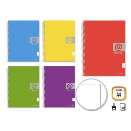 LOT de 5 Cahier à spirales doré A4 160 feuilles 60 g/m² uni - Feuilles microperforées avec 4 trous et 4 bandes de couleur - Couv